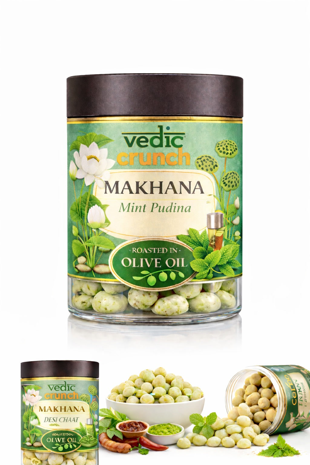 Vedic Crunch Premium Makhana – Mint Pudina | Roasted in Olive Oil – 20g